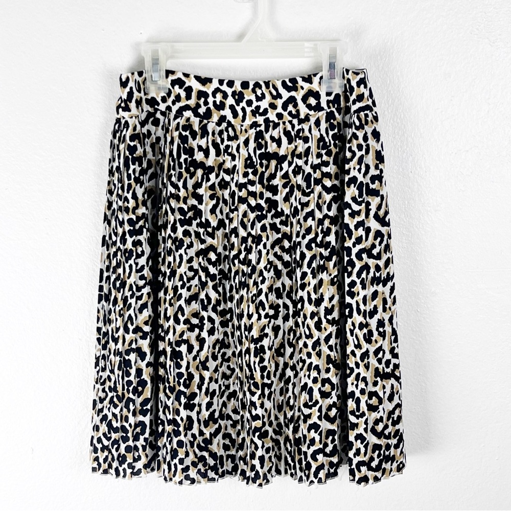J CREW Factory Leopard Print Pleated Lined Skirt Size 0 Career Office Church